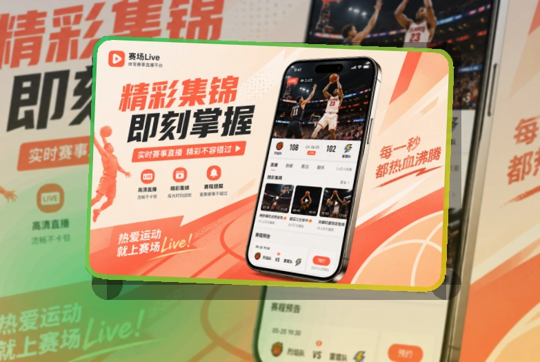海报式引导 · 手机端赛事入口 · 比赛状态一眼看懂界面展示